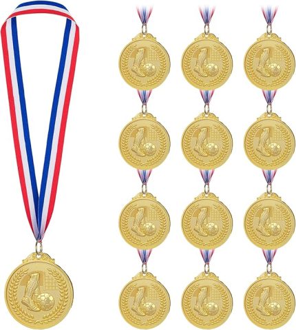 12 Parça Futbol Metal Madalya: Boyun Bantlı Nizirioo Madalyalar, Kupalar, Oyuncaklar, Spor, Ödül Töreni Madalyası Parti Metal Madalyaları için Çocuk Madalyası