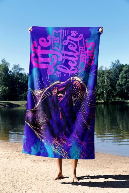 Towel Mikrofiber Teknolojisi ile Üretilen Hafif ve Kum Tutmayan Plaj Havlusu – 75X130 – 90x150 Cm Life With Cats essnNM4
