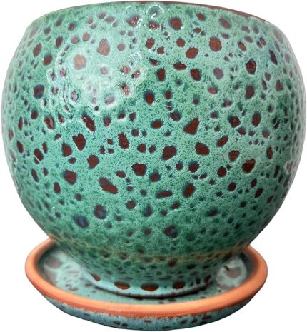 Tasarımı Ev Dekorasyon Turkuaz Şekilli Artistik Çift Sırlı İç Ve Dış Mekan Kullanımlı Tabaklı Toprak Terrakota Saksı Saksılık Salon Çiçeklik