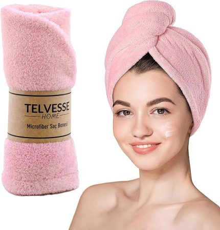 Saç Havlusu Plaj Deniz Havuz Bonesi Banyo Saç Kurutma Baş Havlusu Pembe