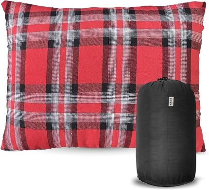 Kamp Yastığı, Seyahat Yastığı, Silikon Elyaf Dolgulu Hafif Küçük Yastık, Orta Sertlikte, Nefes Alabilir Kılıf, Kamp, Uçak ve Araba İçin İdeal 30x45cm Flanel Kırmızı