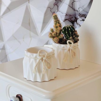 Set, İskandinav Tarz Beyaz Beton Saksı - Minimal Dekoratif Saksı Seti