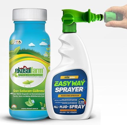 Easy Way Hortum Ucu Sprayer + 1 Litre EkosolFarm Sıvı Solucan Gübresi - Çim ve Tüm Bahçe Bitkileri için Hortum Ucu Sıvı Gübreleme Aparatı