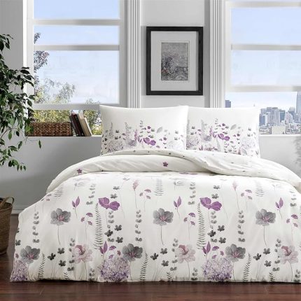 Jenny Ranforce Çiçek Desenli%100 Pamuk Nevresim Takımı, Mor, Çift Kişilik (Nevresim: 200x220 cm/Çarşaf: 240x260 cm / 2 Adet Yastık Kılıfı: 50x70 cm)