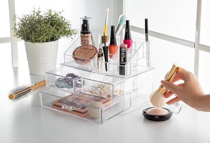 Çekmeceli Şeffaf Makyaj Organizeri Set Takı Kutusu Düzenleyici (Şeffaf 3 Çekmeceli)