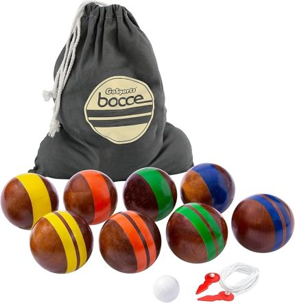 100 mm Ahşap Bocce Seti, 8 Premium 12 oz Ahşap Toplar, Pallino, Kasa ve Ölçüm Halatı