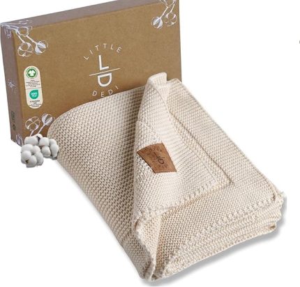 Dedi Alina%100 Organik Pamuklu Bebek Battaniyesi Kızlar/Erkek Çocuklar için 80x100 cm - Kundak ve Bebek Battaniyesi, Yumuşak Hafif Örgü Battaniye (Naturel)