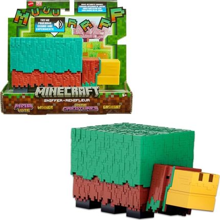 Minecraft Sniffer Aksiyon Figürü, Oyuna Doğru Sesler ve Pikselli Tasarımlı 3,25 inç Ölçekli