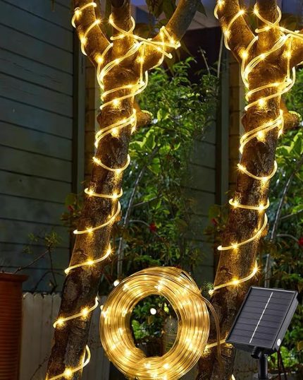 Güneş Halat Işıkları Dış Mekan - 32.8Ft 100 LED String Tüp Işıklar, Bahçe Dış Mekan Dekoru için 8 Modlu Su Geçirmez Güneş Enerjili Peri Işıkları - Sıcak Beyaz