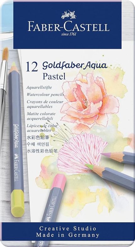 Goldfaber Aqua Boya Kalemi 12’li Pastel Renkler, Yüksek Pigmentli, Suya Dayanıklı, Kolay Açılabilir, Metal Kutulu