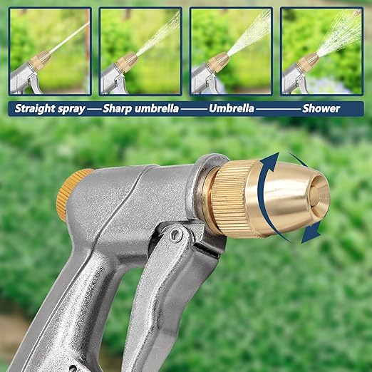 Bahçe el duşu, yüksek basınçlı bahçe duşu/bahçe püskürtme tabancası, %100 metal, ayarlanabilir su akışı, araç yıkama, temizlik işleri ve bahçe sulama için - Görsel 4