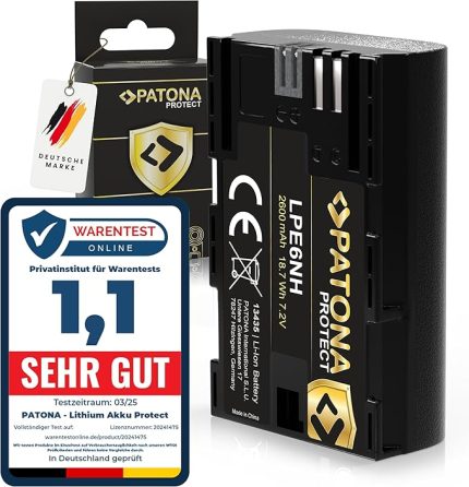 Protect V1 LP-E6NH pil 2250 mAh 16.2 Wh 7.2V kaliteli pil, NTC sensörlü ve V1 muhafazalı, akıllı sistem, en yeni nesil