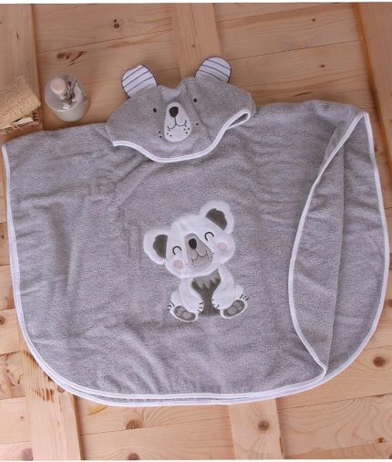 %100 Pamuk Yuvarlak Koala Çocuk Banyo&Plaj Panço Havlu Gri Tek Ebat