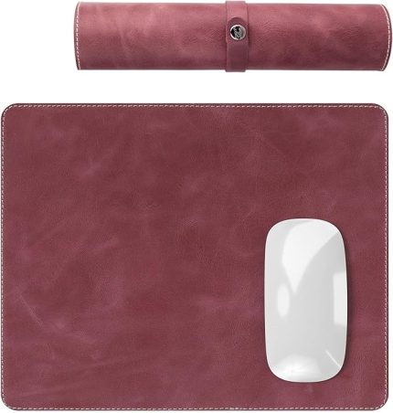 Navada - Gaming Oyuncu Gamer Hakiki Deri Mouse Pad, Deri Fare Altlığı, Hakiki Deri Ped, Dayanıklı Kaymaz Taban, Ofis Tipi Mouse Ped (Bordo)
