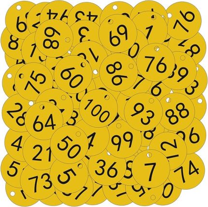 Plastik Numara Etiketleri, 100 adet Oyma Numaralı Etiketler, Otel Posta Kutusu Spor Salonu Okul Ofisi için Kimlik Diskleri (1-100 Sarı)