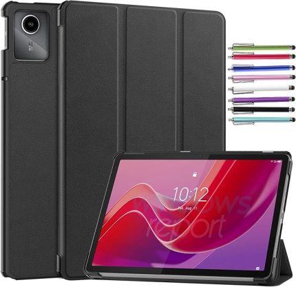 Lenovo Tab K11 LTE 11 inç Tablet 2024 için Kılıf Çıktı - Hafif Üç Katlı Stand Kılıf Kapak + 1 Rastgele Kalem (Siyah)