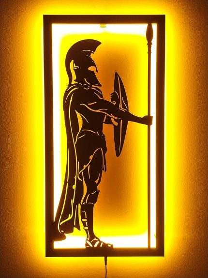 Spartalı Led Işıklı Tablo Ahşap Duvar Dekoru