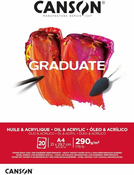 Graduate, yağlı ve akrilik boya kağıdı, hafif pürüzlü yüzey, 290 g/m², kısa kenarda yapıştırılmış blok, DIN A4 21 x 29,7 cm, doğal beyaz, 20 yaprak