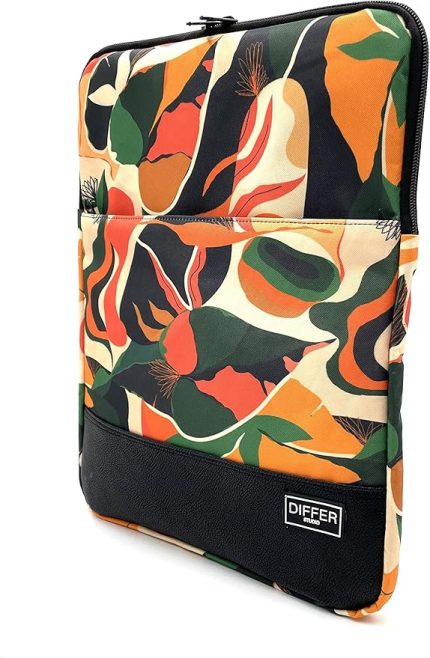 Studio 15.6'' inç Turuncu-Yeşil Tropikal Yaprak Desen Laptop/Macbook/Notebook/Evrak Kılıfı