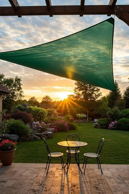 Model Jüt Üçgen Gölgelik Tente - 4m x 4m x 5.5m | 180gr/m² File Kumaş |%95 UV Koruma | Bahçe, Teras, Balkon Gölgelik | Estetik Yarasa Tipi Tasarım | (Krem, Yeşil, Gri, Mavi, Turuncu) (Yeşil)