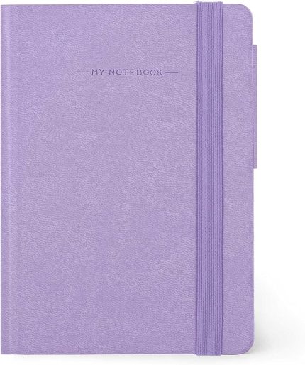 Not defteri, boş, küçük, 192 sayfa, yumuşak PU kapak, FSC® sertifikalı kağıt, 90 g/m², aylık planlayıcı, adres defteri, yer imi, 9,5 x 13,5 cm, renk lavanta