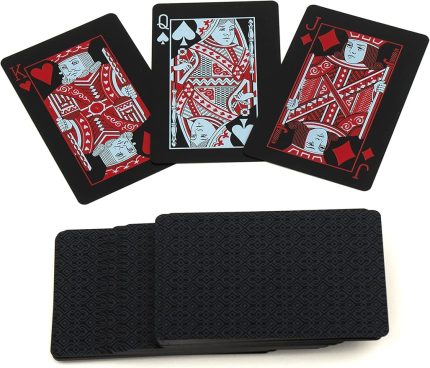 İskambil Kağıdı Destesi Oyun Kartları Su Geçirmez PVC Parlak Siyah Deste 8,7cm x 5,7cm 54'lü (Kırmızı)
