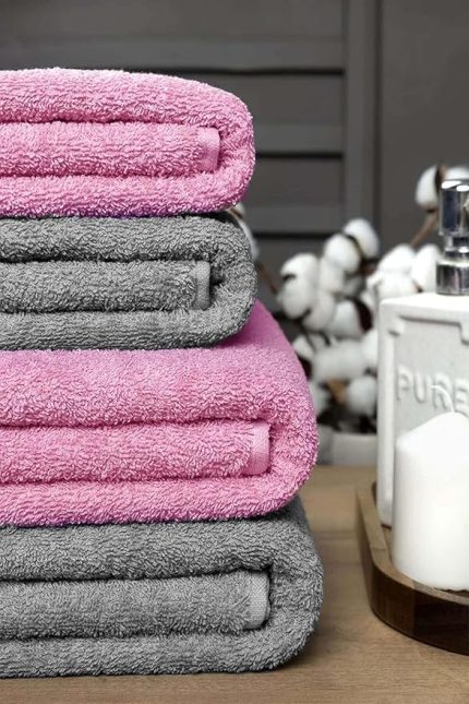 lü Banyo Havlusu Takımı Soft Büyük Havlulu Pamuklu Havlu Seti 90X150 Cm Gri Pembe