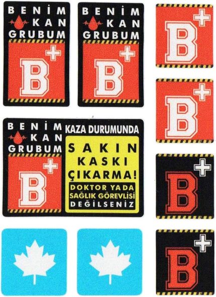 Rh+ (Pozitif) Kaskımı Çıkartma Yazılı 7 Parçalı Reflektif Kan Grubu Sticker Seti