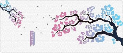 Gaming Sakura Mouse Pad 31x28, 70x30, 80x30, 90x40 Cherry Blossom Mouse Pad XXL Büyük Oyuncu Mouse Altlığı Kiraz Çiçeği Mousepad (Beyaz-Gökkuşağı, 90x40 cm 3mm kalınlık)