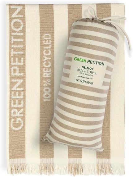 Petition Delmor Plaj Havlusu - Taşıma Çantalı, Doğa Dostu,%100 Geri Dönüştürülümüş, Sürdürülebilir, Organik, Hızlı Kuruma, Kimyasal İçermeyen, Boyasız, Canlı Renkler (Sand Beige, 100 x 180 cm)