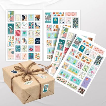 Paketleme Çıkartmaları - Hediyeler için Pul Görünümlü Sticker - 55 adet Farklı Boyutlarda - Renkli Etiketler - Pul Görünümlü Doğa Serisi Çıkartmalar