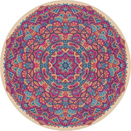 Kadife Kaymaz Pamuk Tabanlı Yıkanabilir Antibakteriyel Yuvarlak Salon Halısı 120x120