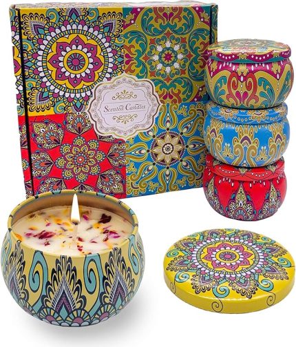 Orentas, Kokulu Mumlar Hediye Seti, Aromaterapi Balmumu için Saf Doğal Soya Fasulyesi, Evde Meditasyon için Seyahat Teneke Mumlar, Anneler Günü Hediyesi veya Doğum Günü Hediyeleri 4 Paket, 4.5 oz