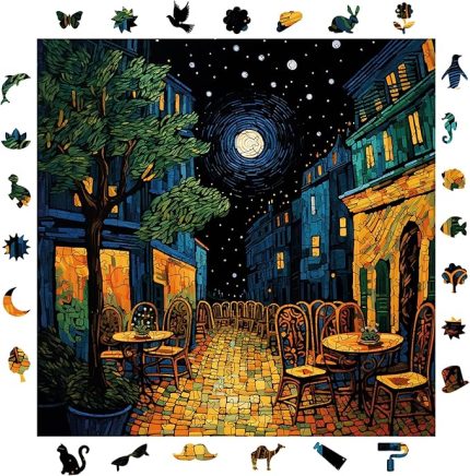 - Ahşap Puzzle Yetişkinler için - Van Gogh Kafe Terasta Gece Reprodüksiyonu Benzersiz Parçalı Yapboz - 353 Parça - Yapıştırıcı Folyo - 29x29 cm - S1-32