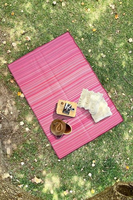 Pembe Plaj Kamp Piknik Bahçe Balkon Teras Hasır Halı Mat Savan Kilim Karavan Halısı 150x210