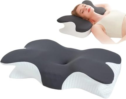 Desteği için Ultra Fıtık Ağrı Giderici Soğutma Yastığı, Ayarlanabilir Servikal Yastık Rahat Uyku, icin Ergonomik Konforlu Hafızalı Köpük Yastıklar Kırışık giderici (BEYAZSİYAH)