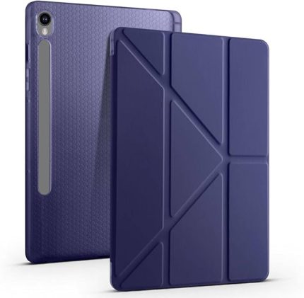 Kılıf için Samsung Galaxy Tab S10 FE Plus/S10 FE+ 13.1-Inçi le Uyumlu Kılıf Üçgen Tri Folding Kalem Bölmeli Standlı Kılıfı (Lacivert)