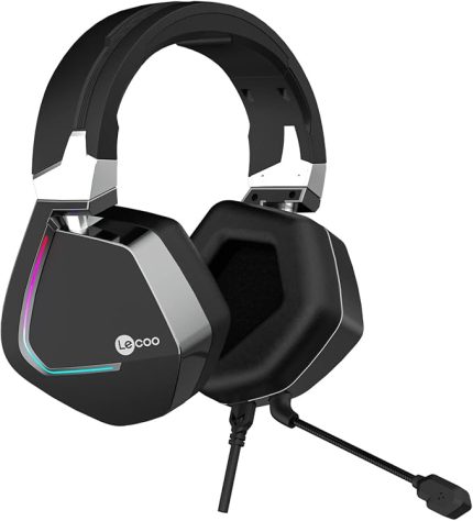 HT402 Kablolu 3.5mm Jack + USB Kulak Üstü RGB LED Aydınlatmalı Oyuncu Kulaklığı - Ayarlanabilir Kafa Bandı, Çıkartılabilir Mikrofon, Konforlu Kulak Yastıkları, 1.8m Kablo, Gaming Kulaklık Siyah