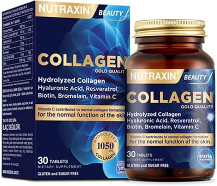 Collagen Gold Quality Tablet – Hidrolize Kolajen, C Vitamini, Hyaluronik Asit, Biotin, Çinko ve Resveratrol İçeren Cilt, Saç ve Tırnak Takviyesi – 30 Tablet