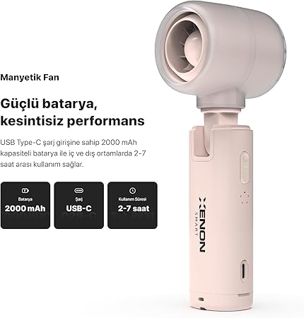 Smart Taşınabilir Mini El Vantilatörü Seyahat için USB Type-C Şarj Edilebilir Ultra Sessiz 5 Hız Kademeli 14000 rpm Ayarlanabilir Başlıklı Soğutucu Fan X6101 (Pembe) - Görsel 5