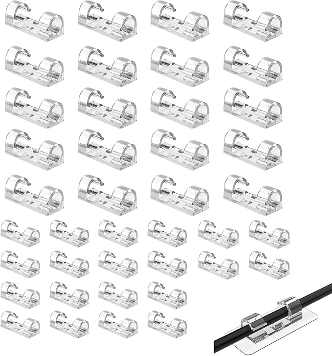 40 Adet Yapışkanlı Kablo Klipsi Seti, Kablo Düzenleyici, Masa Üstü ve Duvar İçin Tutucu, Kablo Sabitleyici Aparat, Ev Ofis Yönetimi, USB, Şarj, Ethernet, Mouse İçin Uygundur