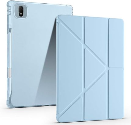 Honor MagicPad 2 ile Uyumlu Kılıf Tri Folding Silikon Kalem Bölmeli Katlanabilir Standlı PU Deri Yumuşak Kapak, Tablet Kılıfı [Akıllı Kapak, Uyku Modlu] - Mavi
