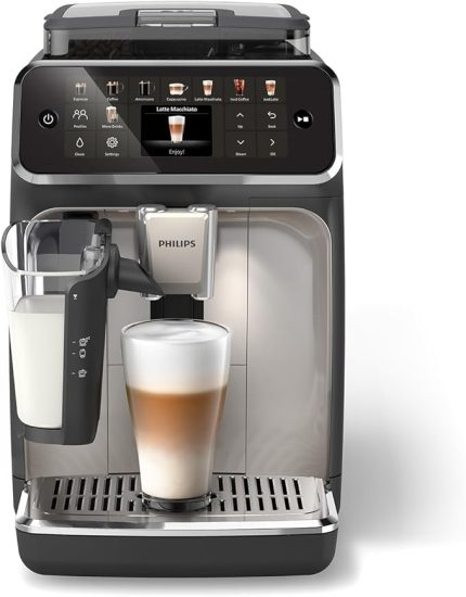 Philips EP5547/90 Tam Otomatik LatteGo Espresso Makinesi, 5500 Serisi, SilentBrew Teknolojisi, Hızlı Başlangıç, Taze Öğütülmüş Çekirdeklerden Aromatik Kahve, 20 Sıcak ve Soğuk İçecek, Siyah Krom