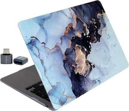 Air Kılıf 13.6 İnç M2 M3 M4 Uyumlu A2681 A3113 A3240 Mermer Desenli Sert Kapak Koruyucu Kabuk İnce Hafif TPU Lazer Baskılı Premium Tasarım USB-C to USB Adaptör Hediyeli Gri