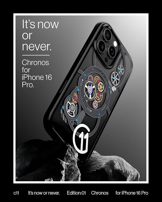 iPhone 16 Pro ile Uyumlu MagSafe Kılıf Ultra Hybrid c11 T Chronos Mag Fit Kamera Kontrol Sararmaya Dayanıklı Tasarım Siyah Şeffaf Kapak - ACS09193 (Spigen TR Garantili) - Görsel 3