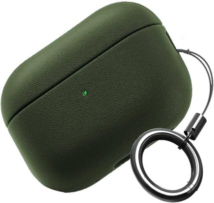 Airpods Pro 2. Nesil ile Uyumlu Leather Skin Serisi Parmak İzi Tutmayan Dış Yüzeye Sahip ve Mükemmel Koruma Sağlayan Orta Sertlikte Silikon Kılıf (Haki)