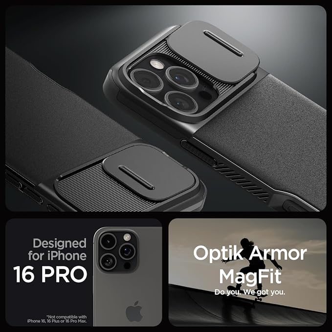 iPhone 16 Pro ile Uyumlu MagSafe Kılıf Optik Armor Mag Fit Kamera Korumalı Siyah Kapak - ACS08149 (Spigen TR Garantili) - Görsel 2