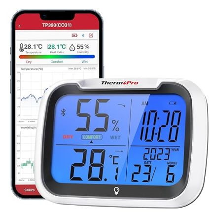 TP393B Bluetooth Akıllı İç Mekan Termometre ve Nem Ölçer, 80 Metre Menzilli Uygulama Kontrollü Higrometre