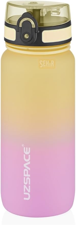 650ml Çift Renkli Sızdırmaz BPA İçermez Kilitlenebilir Kapaklı Motivasyonel Tritan Su Matarası (Sarı-Lila)