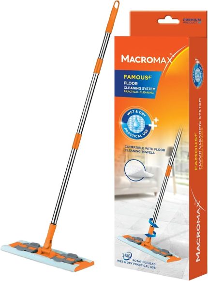 + Düz Mop Yer Temizlik Sistemi, Islak ve Kuru Kullanım, 360 Döner Başlıklı Pratik Paspas